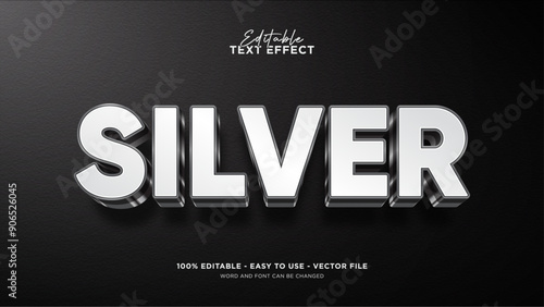 Editable silver 3d text effect, metallic text style effect