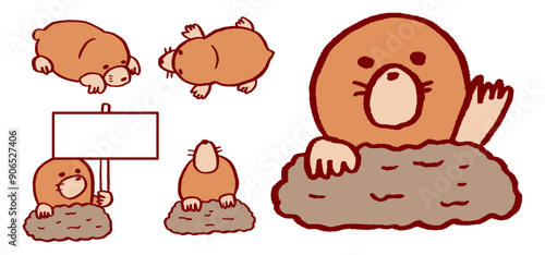 穴から顔を出したかわいいモグラのキャラ素材