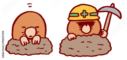 穴から顔を出したかわいいモグラのキャラ素材
