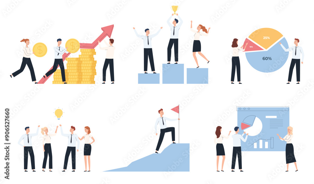 The concept of team work. Joint contribution to business. Achieving success. Discussion of ideas. Vector illustration The concept of team work. Joint contribution to business. Achieving success. Discussion of ideas. Vector illustration