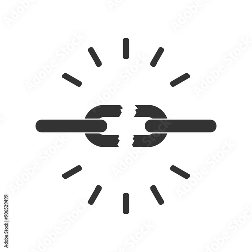 Broken chain graphic sign. Chain link broken isolated sign on white background. Vector illustration