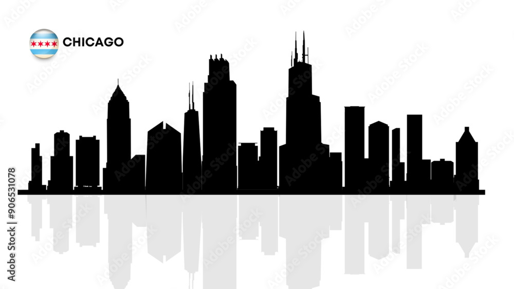 Naklejka premium Chicago skyline, Chicago cityscape, Chicago skyscraper buildings vector silhouette. vector illustrator
