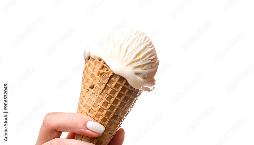 Delicious ice cream cone held by a hand, perfect for summer treats and desserts. Delicious ice cream cone held by a hand, perfect for summer treats and desserts.