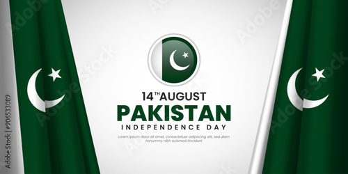 Pakistan independence day with copyspace background. Banner or ribbon with waving flag template