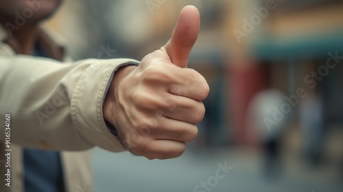 A man shows that something in good and puts his thumb up.