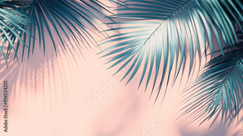 Wallpaper Mural Tropical palm leaves with a soft pink background, creating a relaxing and tropical atmosphere perfect for summer and vacation themes. Torontodigital.ca