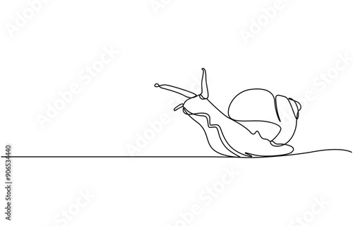 one line drawing of isolated vector object - snail, One single line drawing of exotic snail mascot concept for healthy food logo identity. High nutritious escargot healthy food. Modern continuous line