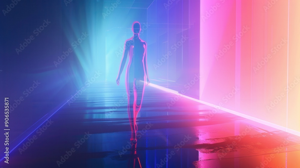 Futuristic cyberpunk style illuminating hologram of a female Futuristic cyberpunk style illuminating hologram of a female