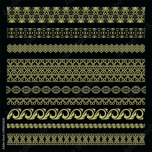 floral border pattern. decorative leaf  collection line art ornament