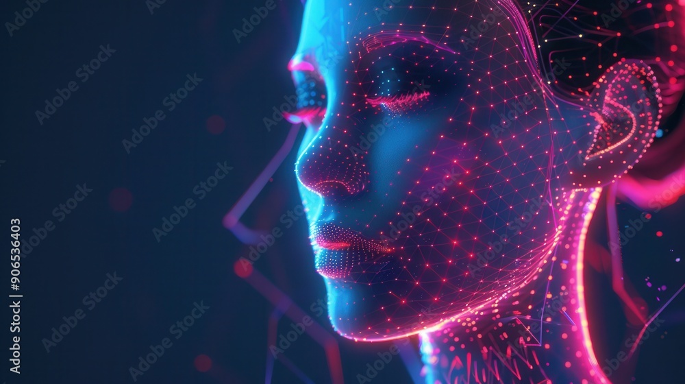 Futuristic cyberpunk style illuminating hologram of a female Futuristic cyberpunk style illuminating hologram of a female