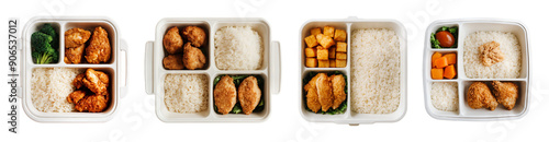 set tray of food with various compartments containing different types of food. The tray appears to be for takeout or delivery.