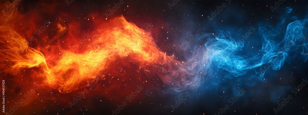 Fiery Contrast. Dynamic red and blue fire flames against a black background concept Fiery Contrast. Dynamic red and blue fire flames against a black background concept