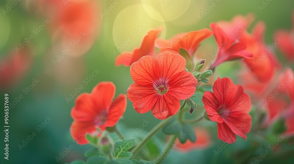 Close up of red geranium flowers against natural background Close up of red geranium flowers against natural background