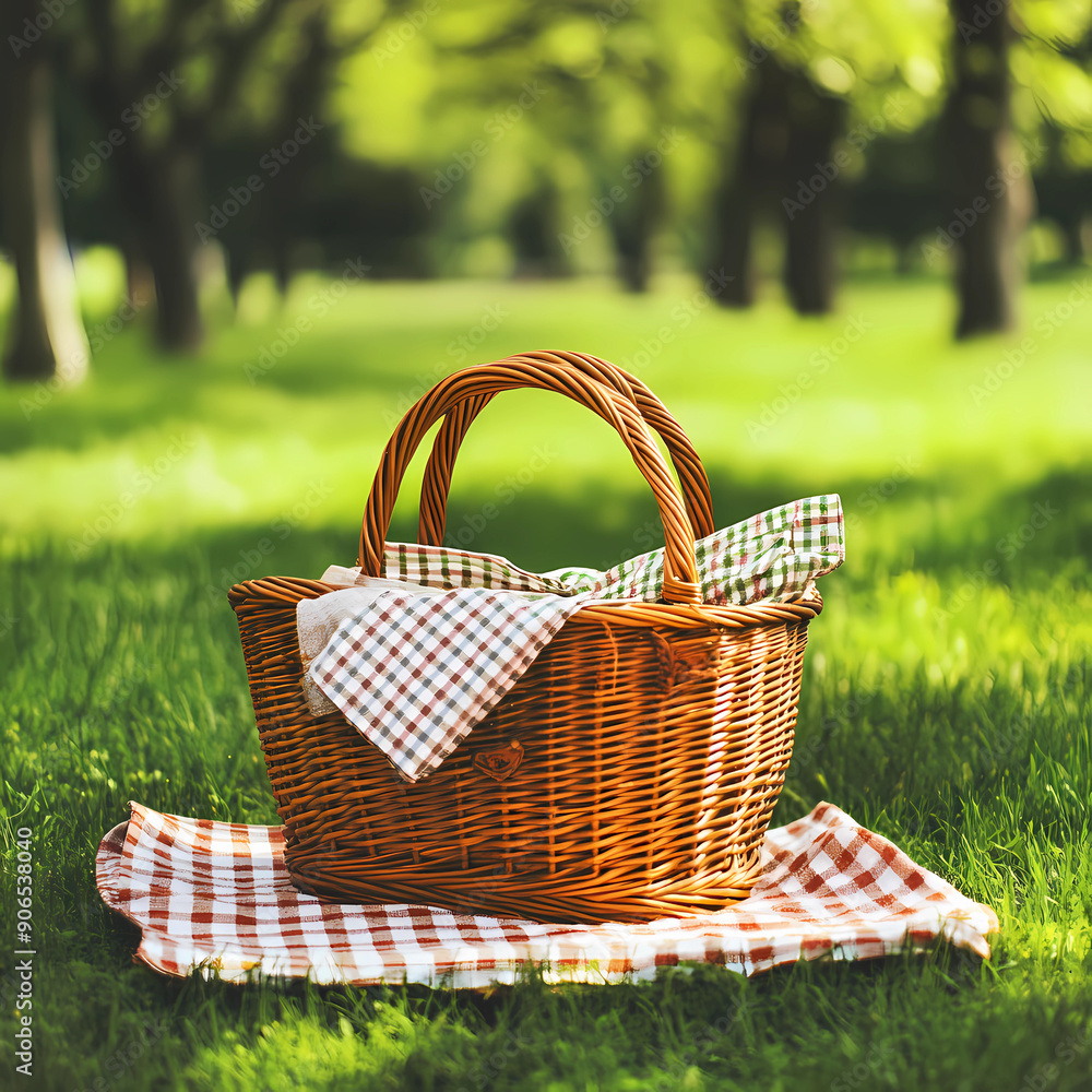 picnic basket on the grass picnic basket on the grass
