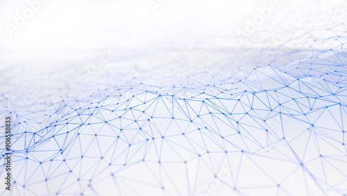 Futuristic hight technology background with connected glowing spheres. Virtual polygonal shape as global network system concept. 3D rendering.