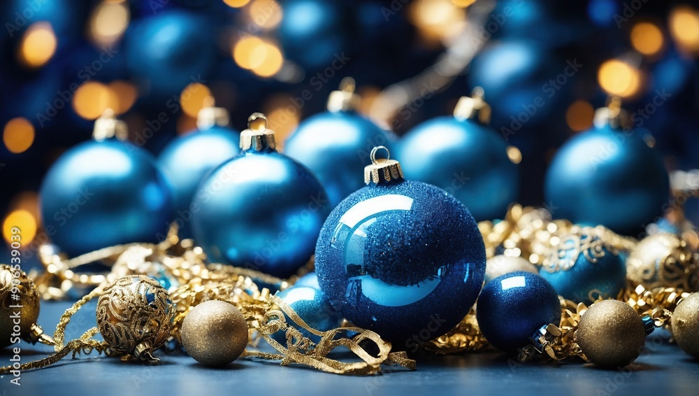 Blue Christmas balls with decoration on shiny background Blue Christmas balls with decoration on shiny background