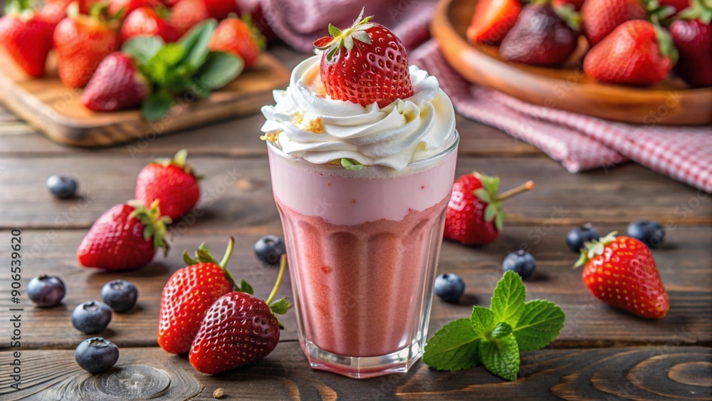 Strawberry Milkshake Indulgent Shake with Whipped Cream and Berries Strawberry Milkshake Indulgent Shake with Whipped Cream and Berries
