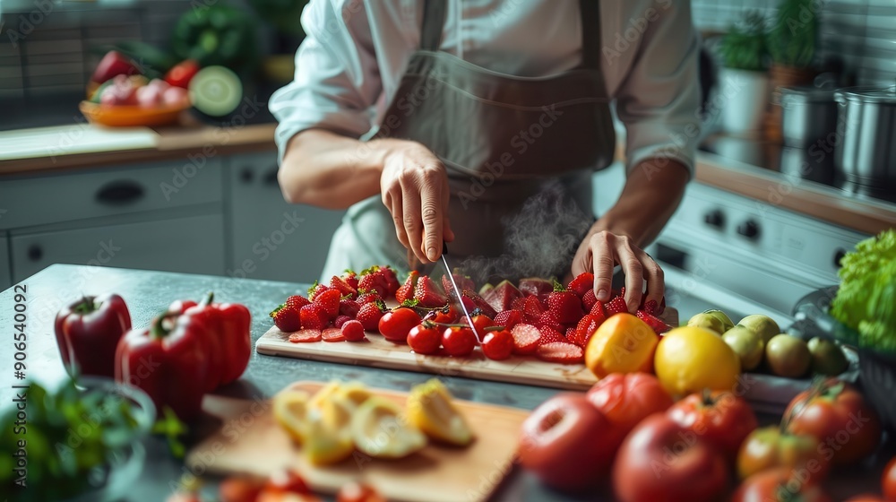 Realistic scene of a person preparing healthy snacks in a modern kitchen high-definition detail Realistic scene of a person preparing healthy snacks in a modern kitchen high-definition detail