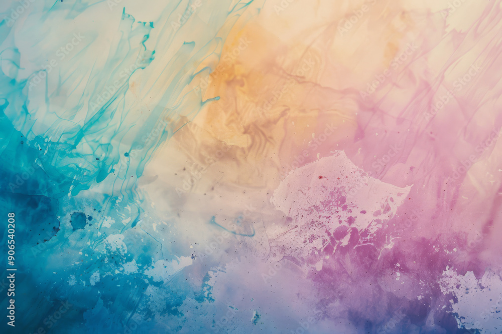 Obraz premium A delicate blend of blue and yellow watercolor strokes, creating a tranquil and airy abstract scene.