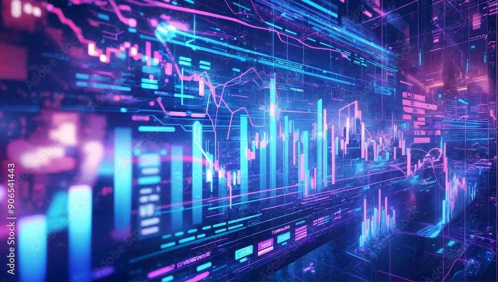 Futuristic digital financial data visualization with neon colors Futuristic digital financial data visualization with neon colors