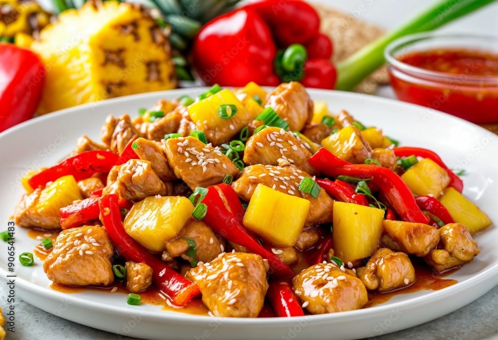 Delicious Hawaiian chicken stir-fry with pineapple and bell peppers Delicious Hawaiian chicken stir-fry with pineapple and bell peppers