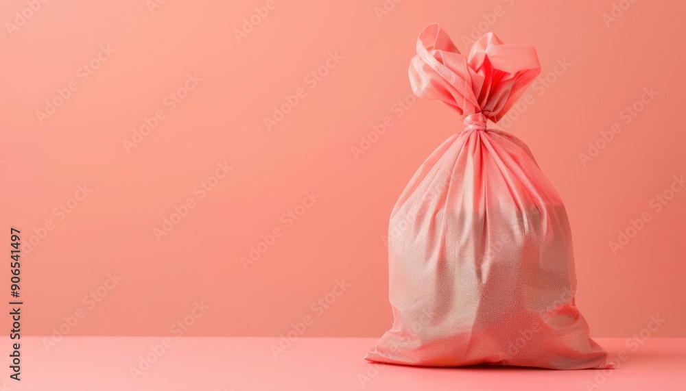 Pink Drawstring Bag on a Coral Background Pink Drawstring Bag on a Coral Background