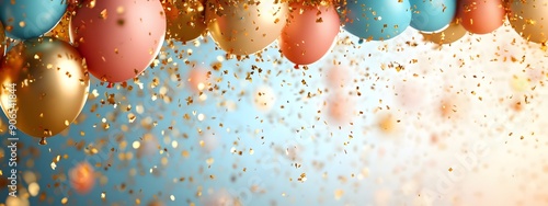 Festive Celebration. Shimmering gold confetti on a bright and cheerful banner photo