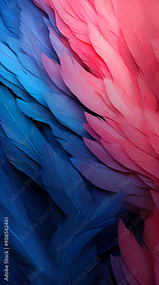 Obraz premium Digital red and purple gradient feather abstract graphic poster background
