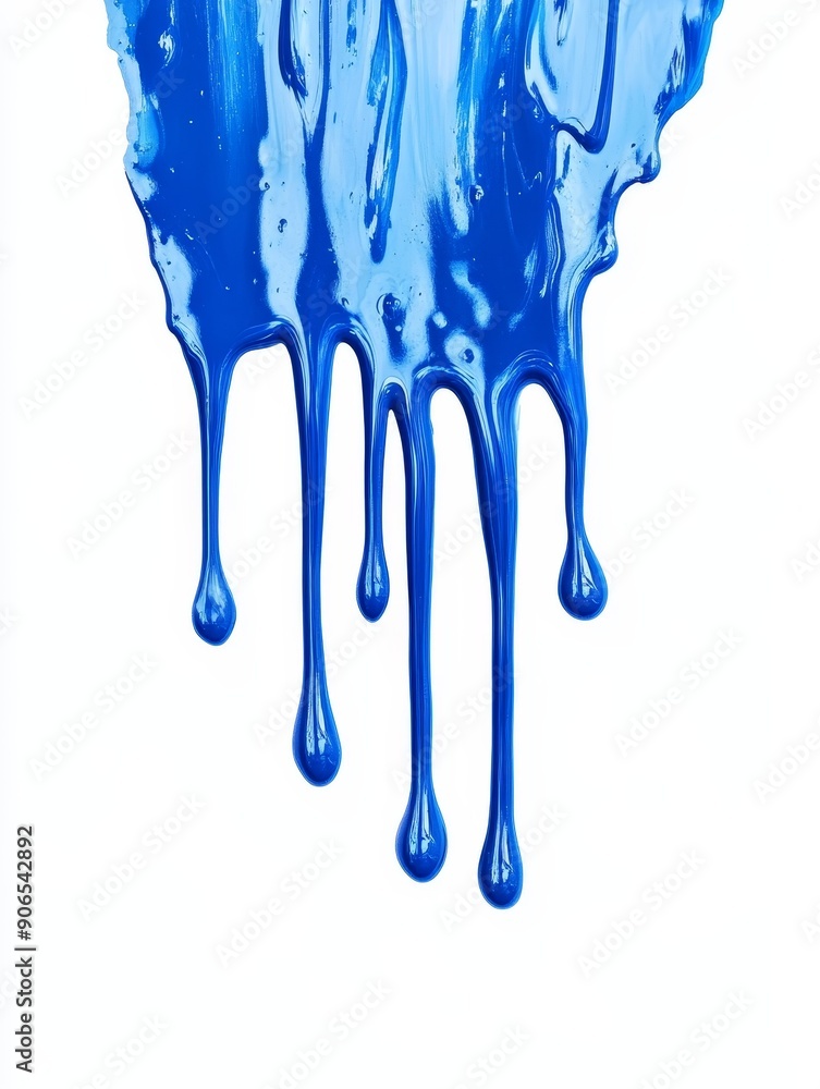 Naklejka premium A blue paint drips down a white background
