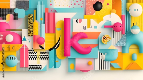 Playful letters with a cartoonish style, set against a bright and colorful background photo