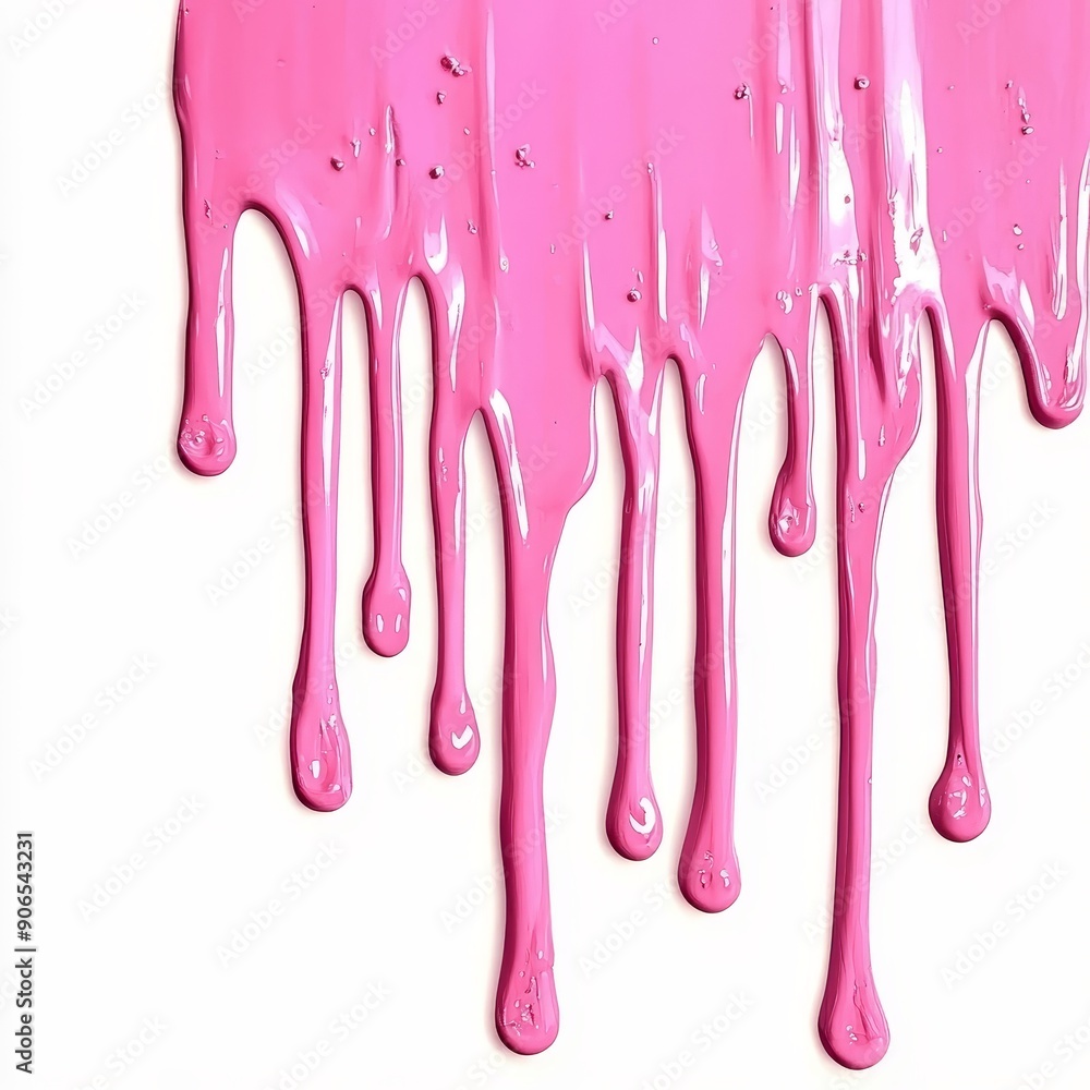 Naklejka premium A pink paint drips down a white background