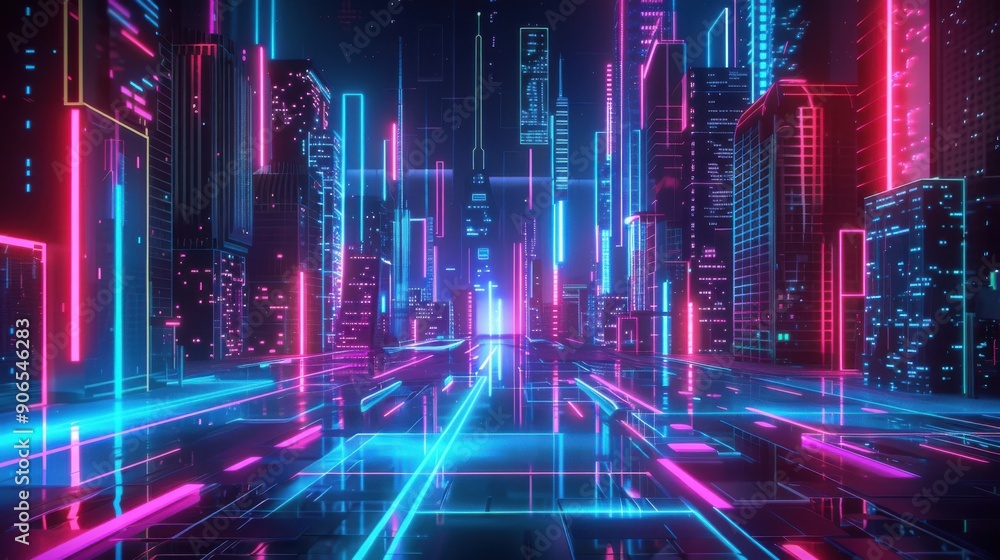 A cool background with a futuristic cityscape, neon lights, and sleek, modern architecture, creating a vibrant and dynamic scene, perfect for tech-related themes, sci-fi projects, and contemporary A cool background with a futuristic cityscape, neon lights, and sleek, modern architecture, creating a vibrant and dynamic scene, perfect for tech-related themes, sci-fi projects, and contemporary