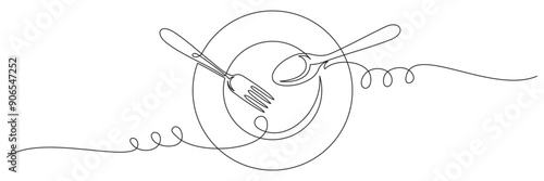 cutlery continuous line vecto...