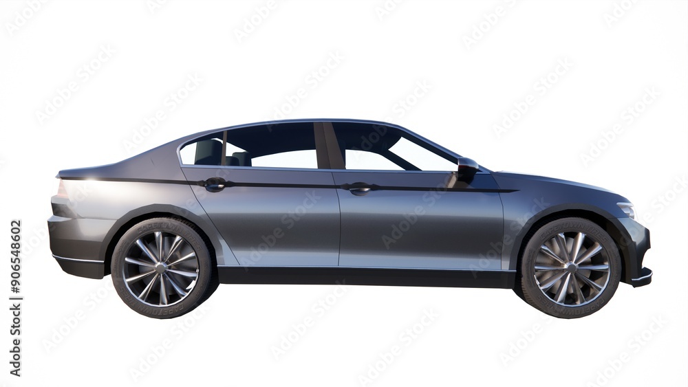 Obraz premium 3D rendering of sports car private car family car black color with white background