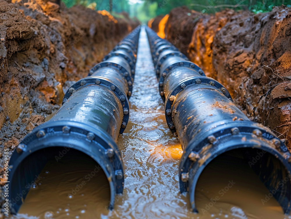Installation of New Underground Pipes in a Rural Construction Site During Daylight Hours Installation of New Underground Pipes in a Rural Construction Site During Daylight Hours