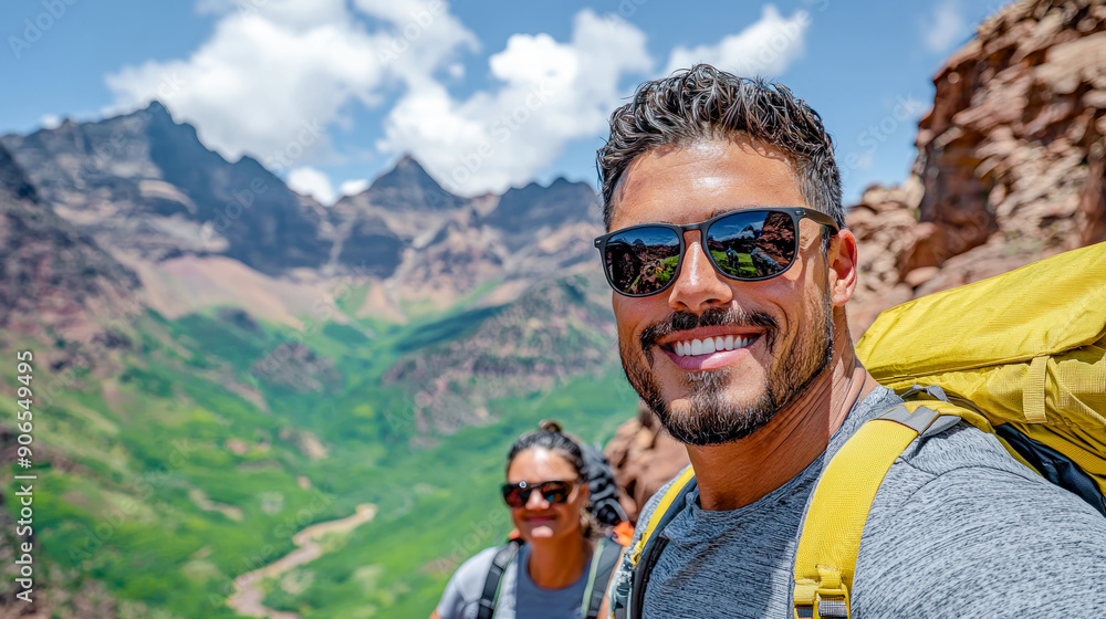 Joyful Hiking Adventure Group of Happy Hikers Enjoying Nature Smiling and Exploring the Great Outdoors in a Beautiful Mountain Landscape Brainstorming Digital Art