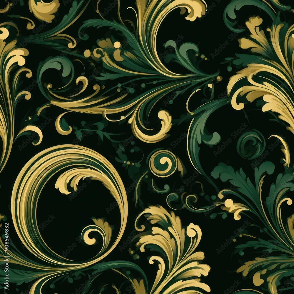 Seamless pattern of baroque scrollwork on dark background Seamless pattern of baroque scrollwork on dark background