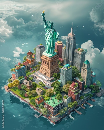 New York, Statue of Liberty in New York skyscrapers, iconic