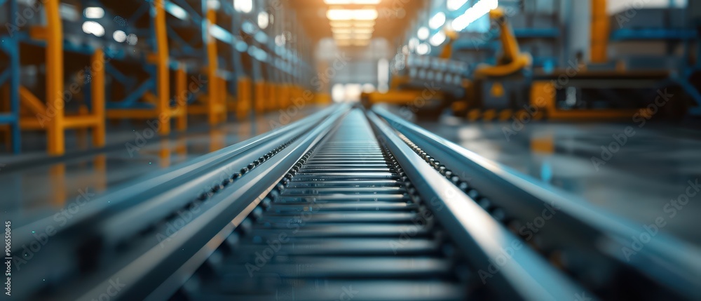 A hightech warehouse with automated conveyor belts A hightech warehouse with automated conveyor belts