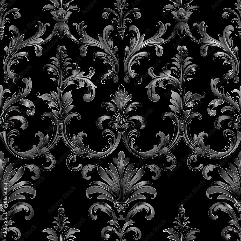 Seamless pattern of baroque scrollwork on black background Seamless pattern of baroque scrollwork on black background