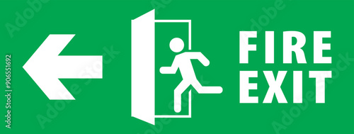Emergency fire exit sign, running man icon to door, red color, arrow vector, warning sign plate emergency sign isolated background fire icon