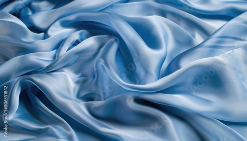 Close Up of Smooth Blue Fabric Draped in Soft Folds