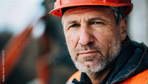 Close Up Portrait of a Construction Worker Wearing a Hard Hat