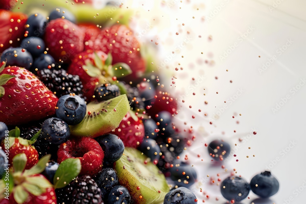 A vibrant burst of colorful fruits like strawberries A vibrant burst of colorful fruits like strawberries
