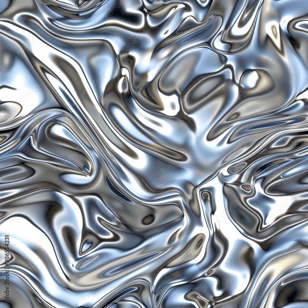 Seamless pattern of smooth flowing liquid metal with reflective surfaces Seamless pattern of smooth flowing liquid metal with reflective surfaces