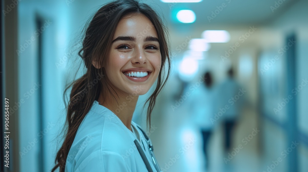 A happy patient walking down a hospital hallway with a joyful smile, celebrating recovery and excellent healthcare support A happy patient walking down a hospital hallway with a joyful smile, celebrating recovery and excellent healthcare support