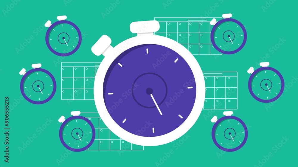 2d animated video of a clock, visualizing time management and ...