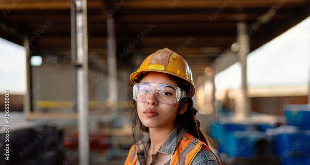 Portrait of a Young Female Engineer in Protective Gear Working on Construction Site.Generated image Portrait of a Young Female Engineer in Protective Gear Working on Construction Site.Generated image