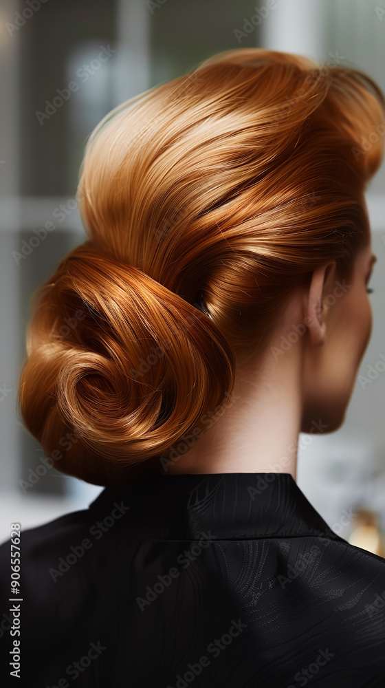Naklejka premium Step-by-Step Hairstyle Tutorial in a Modern Stylish Salon 