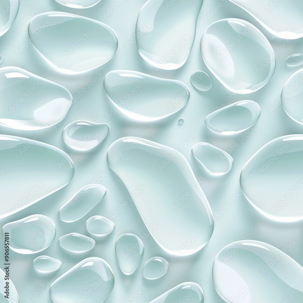 Seamless pattern of smooth translucent water droplets on a light background